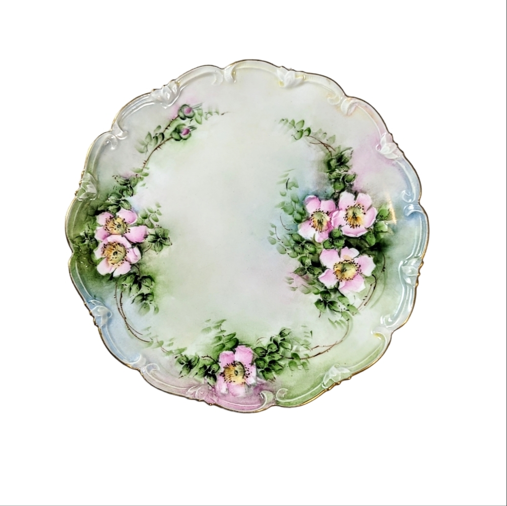 Vintage Austrian Hand Painted Wild Roses Decorative Plate 8.5 in